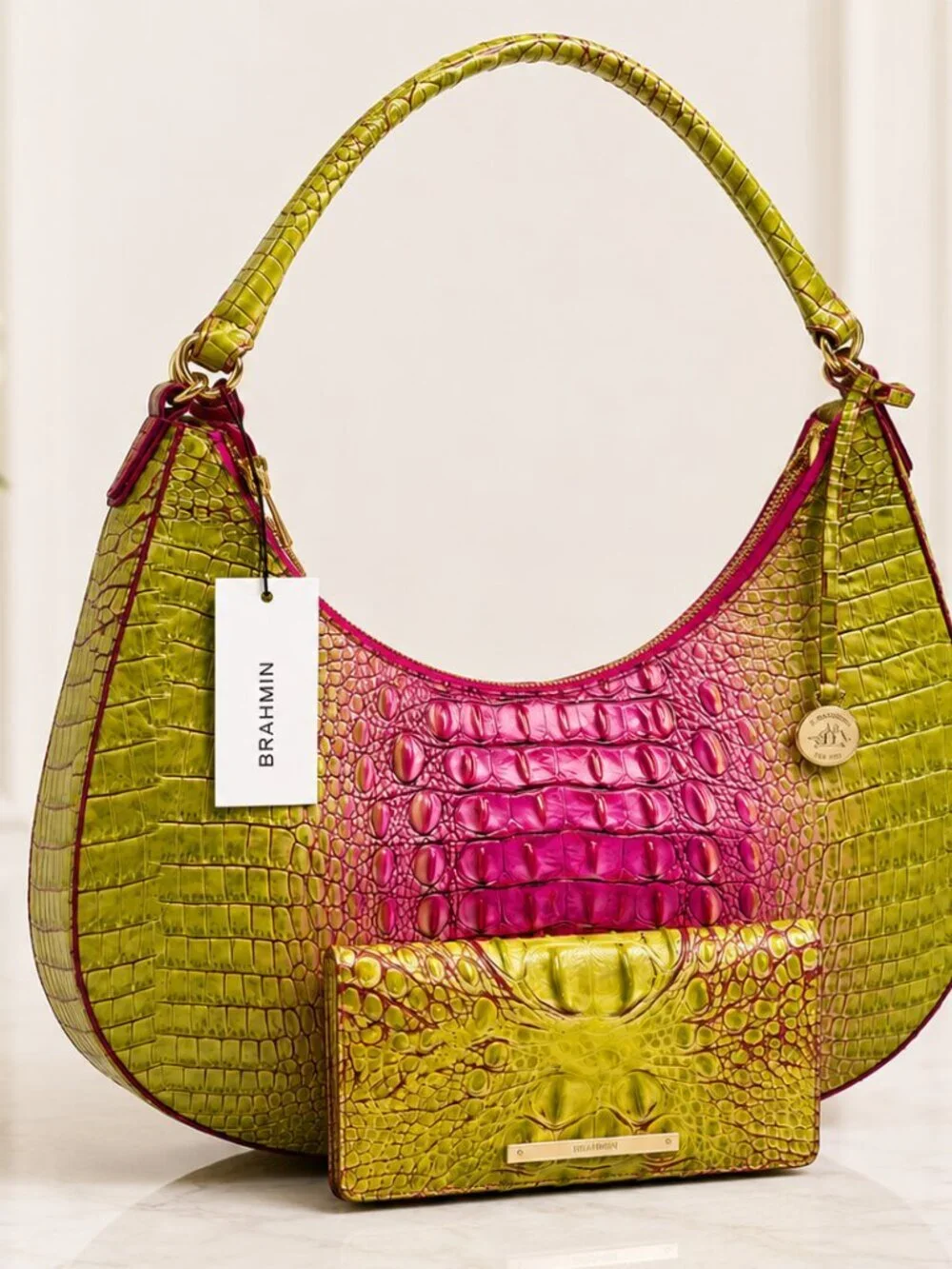 Brahmin Bekka Limeade Melbourne Shoulder Bag Adelle Wallet Set NWT